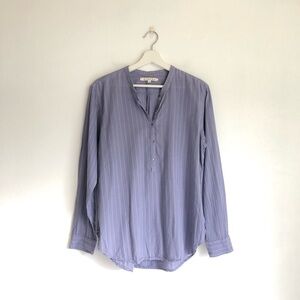 XiRENA Blue Stripe Henley 100% Cotton Long Sleeve Top Size Medium